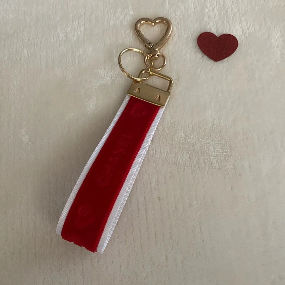CHANEL Ribbon Red Heart Keychain